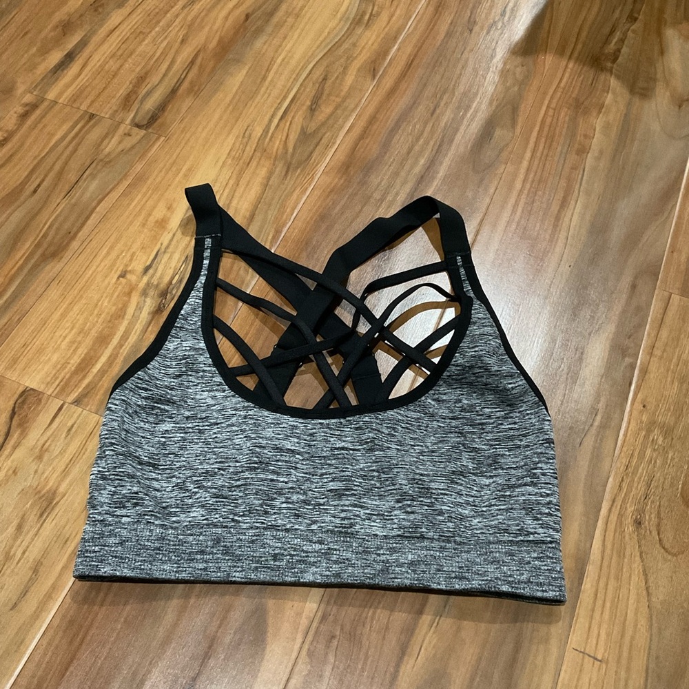 Victoria’s Secret Gray and Black Strappy Sports Bra